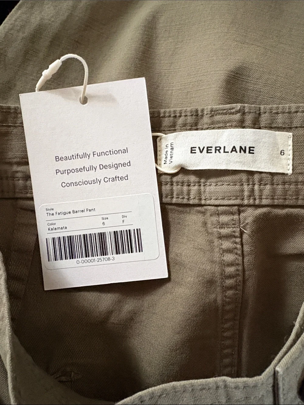 NWT EVERLANE The Fatigue Barrel Pant Kalamata Olive Green Cotton Linen Blend 6